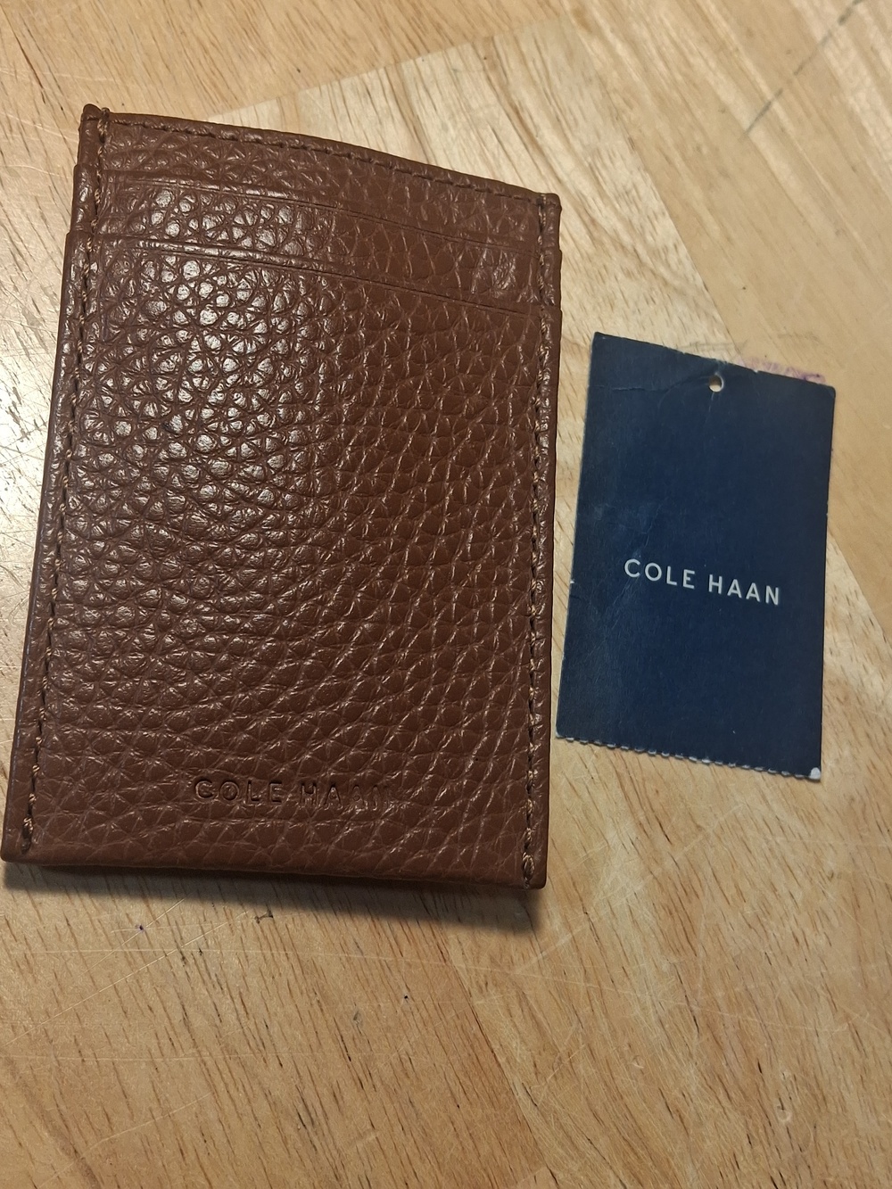Cole Haan Chestnut Pebbled Leather Card Case